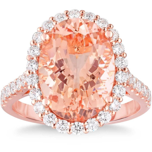 5 Ct Pink Topaz & Diamond Halo Ring in 10k Rose Gold (G-H, VS) 5 Ct Pink Topaz & Diamond Halo Ring in 10k Rose Gold (G-H, VS)