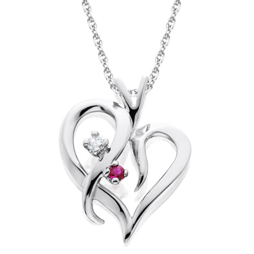 Ruby & Diamond Necklace Heart Shape Pendant in 14k White, Yellow, or Rose Gold (G-H, I2-I3)