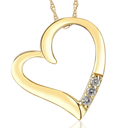 Diamond Heart Pendant Necklace 3-Stone 10K Yellow Gold (H-I, I2-I3)
