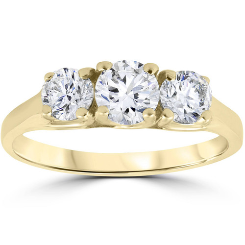 1ct Three Stone Diamond Engagement Womens Anniversary Ring 14k Yellow Gold (G-H, I1)