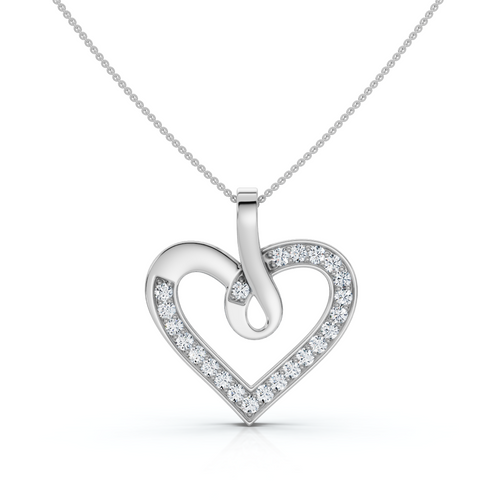 1/4Ct Diamond Curve Heart Shape Pendant Necklace in White, Yellow, or Rose Gold (E-F, VS)