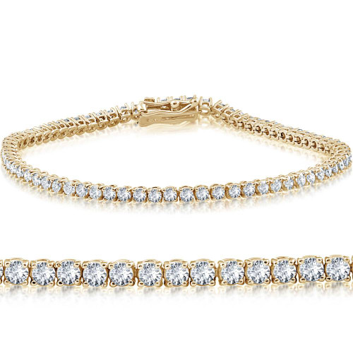 14k Yellow Gold 3 ct Round Cut Diamond Tennis Bracelet 7" (G-H, I1)