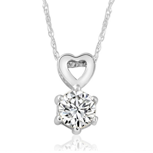 1/2Ct Diamond Solitaire Heart Pendant Necklace in White, Yellow, or Rose Gold (J-K, I2-I3)