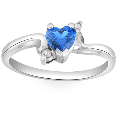 1/3Ct Heart Shaped Blue Sapphire & Diamond Ring in White, Yellow, or Rose Gold (G-H, I1)