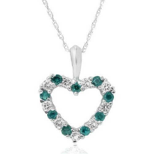 1/2ct Emerald & Diamond Heart Pendant Solid 14K White, Yellow, or Rose Gold 1/2" (G-H, I1)