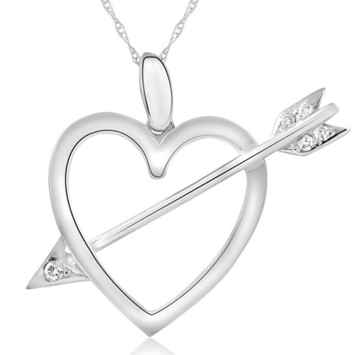 14k Heart & Arrow Diamond Pendant Necklace in White Yellow, or Rose Gold 1" Tall (G-H, I2-I3)