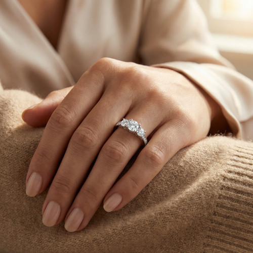 1Ct Diamond Lab Grown 3-Stone Engagement Ring White Yellow Rose Gold or Platinum (G-H, VS2-SI1)