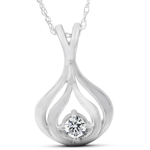 Solitaire 1/10 Ct Diamond Pendant Necklace 10K White Gold (G-H, I2-I3)