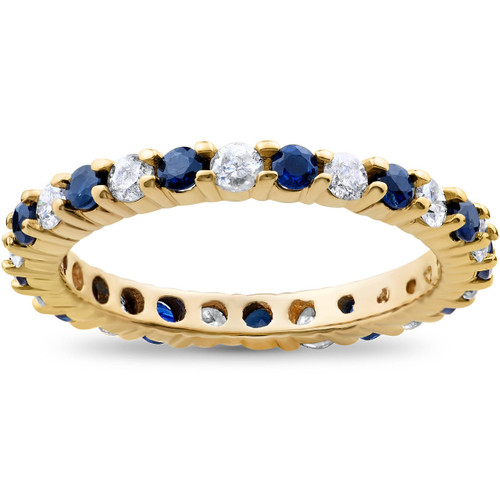 1 1/2ct Diamond Sapphire Eternity Ring 14K Yellow Gold (H-I, I1)
