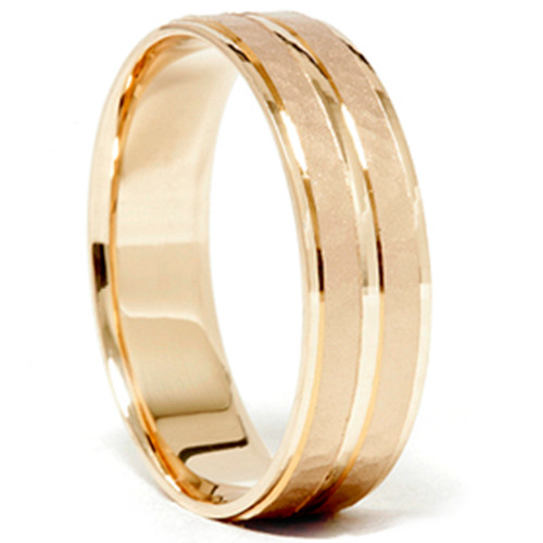 14K Yellow Gold Hammered Comfort Fit Wedding Band Ring