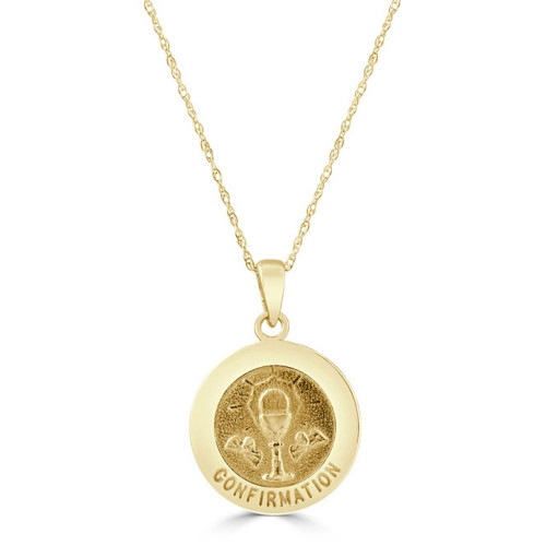 14k White or Yellow Gold Gold Confirmation Medal Pendant Necklace 14.5mm Tall