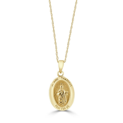 14k White or Yellow Gold Mother St. Jude Thadeus Pendant Necklace 14.5mm Tall