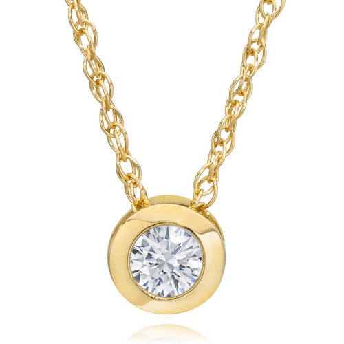 1/4 Ct Diamond Solitaire Bezel Pendant in 14k White, Rose, Or Yellow Gold (I-J, I2-I3)