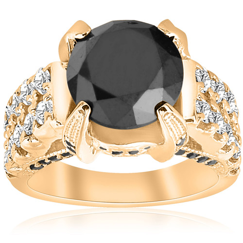 5 5/8ct Black & White Diamond Ring 14K Yellow Gold (G-H, SI)