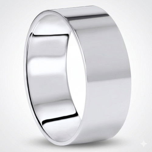 8mm Flat High Polished Comfort Fit Plain Wedding Band 14K White Gold Ring