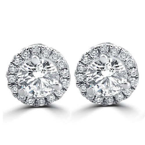 1/2ct Round Diamond Halo Studs 10K White Gold (D-E, VS)