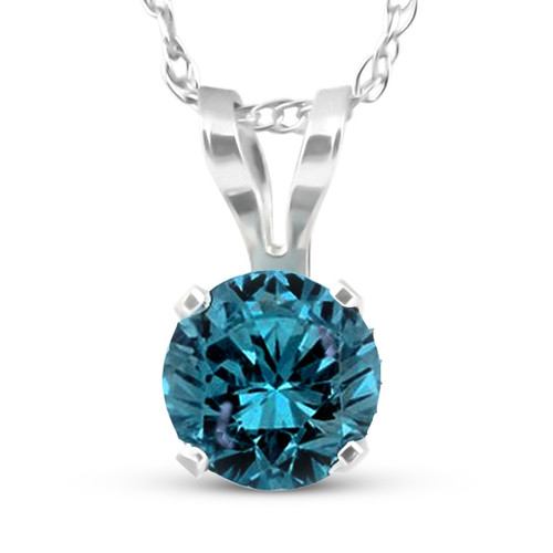 1/2 Carat Blue Diamond Solitaire Pendant 14K White Gold (Blue, I2-I3)