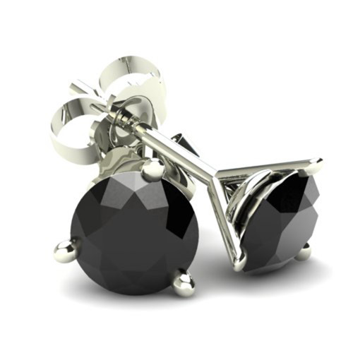 .20CT Round Brilliant Cut Black Diamond Stud Earrings in 14K Gold Martini Setting (Black, I2-I3)