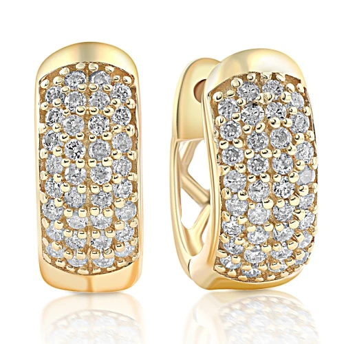 1/4ct Diamond Pave Huggie Hoops Tiny Women's Earrings Yellow Gold 1/3" Tall (G-H, I2-I3)