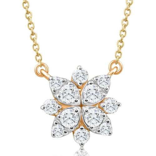 .55Ct TW Diamond Cluster Halo Round Pendant Yellow Gold Necklace Lab Grown (G-H, VS)