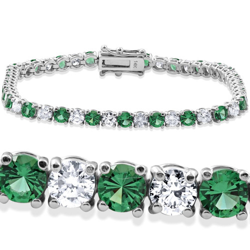 8ct Emerald & Diamond Tennis Bracelet 14K White Gold 7" (G-H, I1)