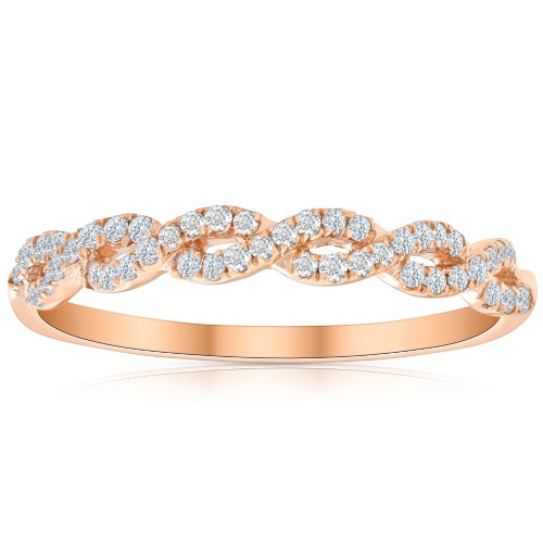 1/4 Carat (ctw) Round White Diamond Ladies Swirl Wedding Ring 10k Rose Gold (H-I, I1)