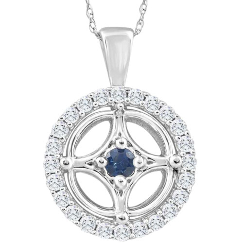 5/8Ct Blue Sapphire & Diamond Circle Pendant 15mm White Gold Women's Necklace (G-H, I1)