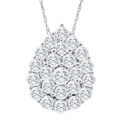 2Ct TW Real Diamond Tear Drop Pendant 10k White Gold 18" Women's Necklace (G-H, I1)