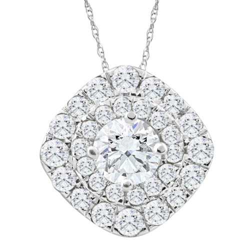 2 1/4Ct Diamond (1ct center) Cushion Halo Pendant White Gold Necklace Lab Grown (G-H, VS2-SI1)