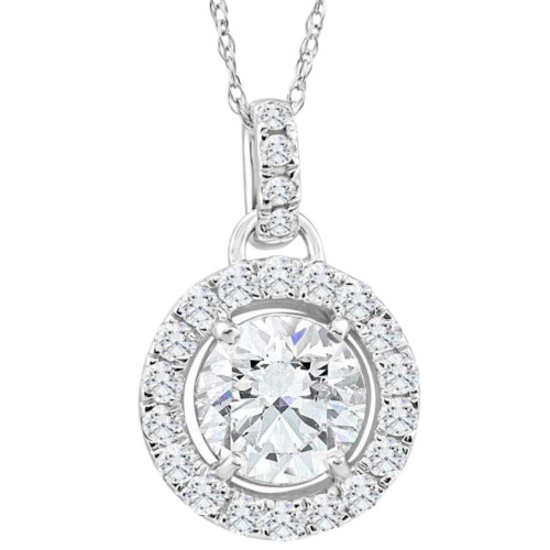 1 1/3Ct TW Round Diamond (1ct center) Halo Pendant Lab Grown White Gold Necklace (G-H, SI)