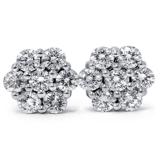 1ct Pave Fire Diamond Studs 14K White Gold (G-H, I1)