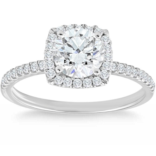 1 3/4 Ct TW Moissanite & Diamond Cushion Halo Engagement Ring in 14k White Gold (G-H, I1)