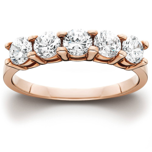1 cttw 5-Stone Round Cut Diamond Wedding Anniversary Ring 14K Rose Gold (H-I, I1)