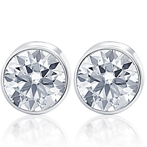 .33Ct Round Brilliant Cut Natural Quality VS2-SI1 Diamond Stud Earrings in 14K Gold Round Bezel Setting (G/H, VS2-SI1)