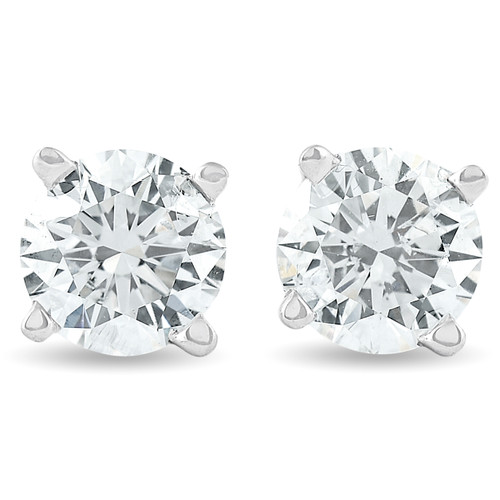 1 1/4Ct Round Brilliant Cut Natural Diamond Studs in 14K Gold Basket Setting (J-K, I2-I3)