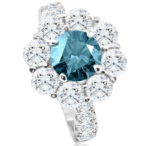 3 1/2Ct TW Blue & White Diamond Halo Engagement Ring 14k White Gold Lab Grown (G-H, SI)