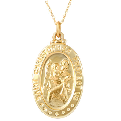 14k Yellow Gold St. Christopher Medal Pendant 1" Tall 2.5 Grams
