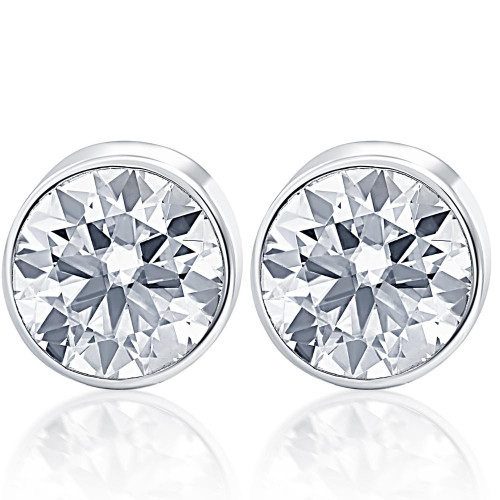 .20Ct Round Brilliant Cut Natural Quality VS2-SI1 Diamond Stud Earrings in 14K Gold Round Bezel Setting (G-H, VS)