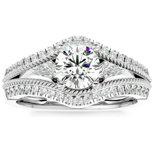 1 1/3Ct Diamond & Moissanite Designed Accent Engagement Ring in 10k Gold (G-H, I1)