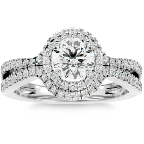 1 1/2Ct Diamond & Moissanite Halo Engagement Ring in 10k Gold (G-H, I2-I3)