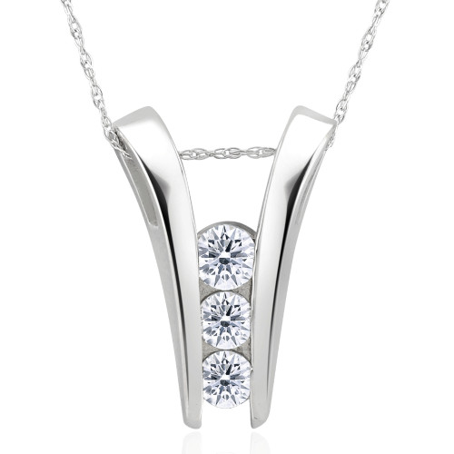 1/2Ct Three Stone Round Cut Diamond Pendant 14k White Gold Necklace & Chain (G-H, I1)