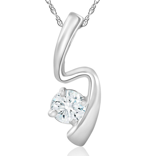 1/2 ct Solitaire Round Diamond 14k White Gold Curve Pendant & 18" Chain (I-J, I1) 1/2 ct Solitaire Round Diamond 14k White Gold Curve Pendant & 18" Chain (I-J, I1)