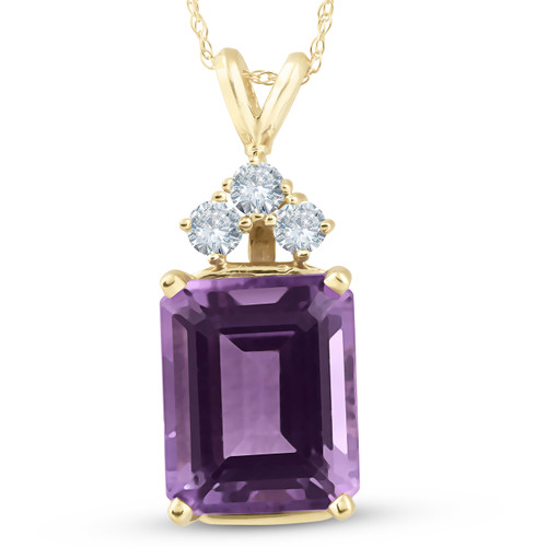 14K Yellow Gold 7 1/8ct Amethyst & Diamond Solitaire Pendant (G-H, I1)