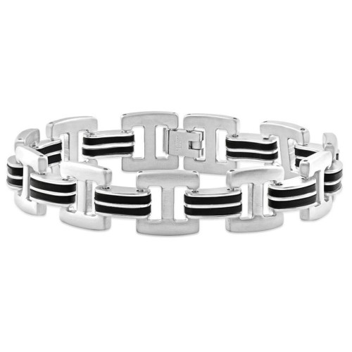 Men's Steel Brushed Black Two Tone 14mm Link Flexible 8 " Bracelet Men's Steel Brushed Black Two Tone 14mm Link Flexible 8 " Bracelet