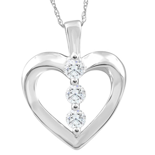 10K White Gold 1/3Ct T.W. Round Natural Diamond Heart Pendant Necklace (G-H, I2-I3)