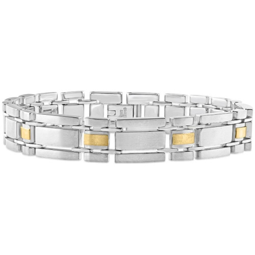 Men's Polished Steel And Dark Gold Two Tone Flexible 12mm Link 8 " Bracelet