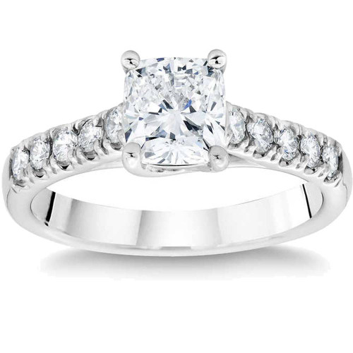 1 1/2 Ct Cushion Diamond Engagement Ring 14k White Gold Lab Grown (G-H, VS2-SI1)