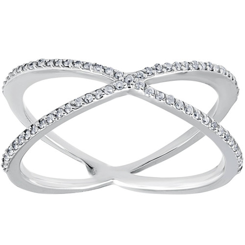 1/5CT 10K White Gold Round Diamond Crossover Cocktail Fashion Statement X Ring (I-J, I2-I3) 1/5CT 10K White Gold Round Diamond Crossover Cocktail Fashion Statement X Ring (I-J, I2-I3)