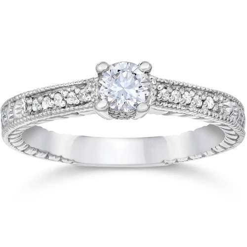 1/2ct Vintage Diamond Engagement Ring 14K White Gold (H-I, I1)