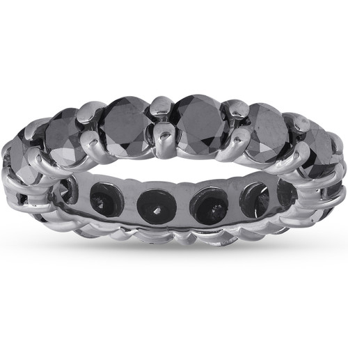 3 1/2ct Black Diamond Black Gold Eternity Stackable Ring (Black, I2-I3)